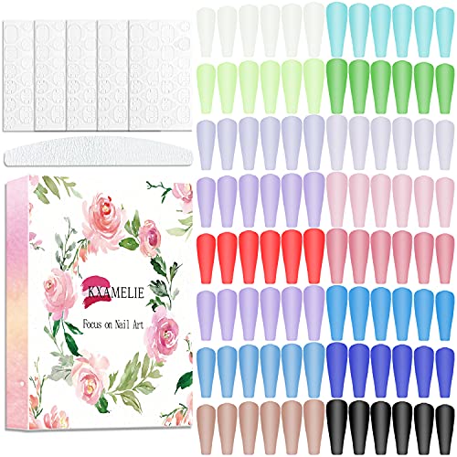 KXAMELIE 16 Sheets Matte Extra Long Coffin Fake Nails Solid Fresh Color