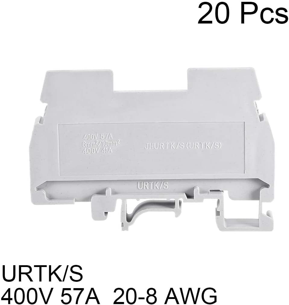 XYWHPGV URTK/S DIN Rail Terminal Block Screw Clamp Connector, 400V 57A Gray for 20-8 AWG, 20 Pcs(9e5df 157d0 ed1f3 ba129 3b805 d7c47