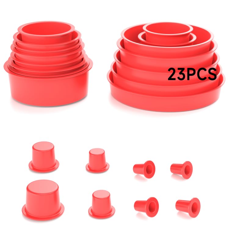 ANCEL Automotive Red Cap Plugs Kit 23 Piece Set Suitable for Fuel Leak Detectors Smoke Leakage Test and Various Pipeline Openings Fits S100, S200, S300, S1000, S2000, S3000 Automotive Smoke Machine