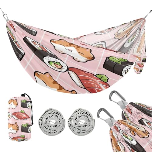 ATTX Sushi Kawaii Pattern Camping Hammock - Lightweight & Portable Hammocks, Heavy Duty 330lbs Capacity for Indoor, Hiking, Backpacking, Travel, Backyard, Beach#489
