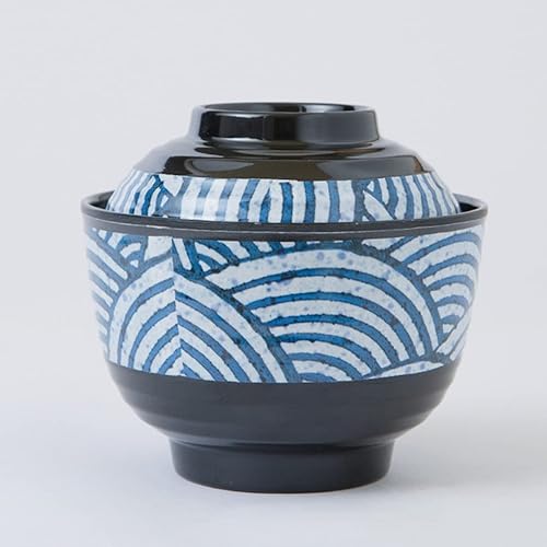 Miniatura 5 de BESTonZON Juego de cuencos de sopa de ramen de cerámica estilo japonés, cuenco de sopa con tapa, cuenco de miso japonés, para sopa Pho Thai Miso