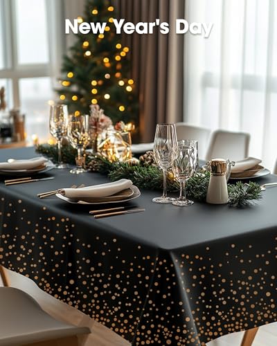 Image of Pureegg Plastic Table Cloth Disposable 10 Pack, 54 x 107 Inch Table Cloths, Graduation Decorations of 2026, Graduation Tablecloths, Rectangle, Plastic Cover, Leakproof & Sturdy, Black and Rose Gold