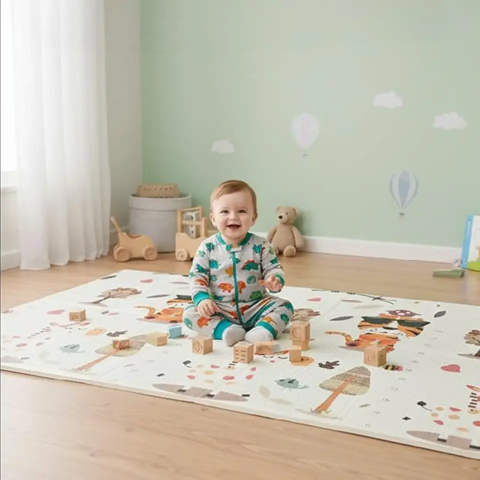 Tapete Térmico Emborrachado Infantil Dupla Face Com Estampa, 2,00 x 1,50m, 8mm, Dobrável, Lavável, Ideal para Bebês e Crianças, Macio e Antiderrapante, Premium (Selva)
