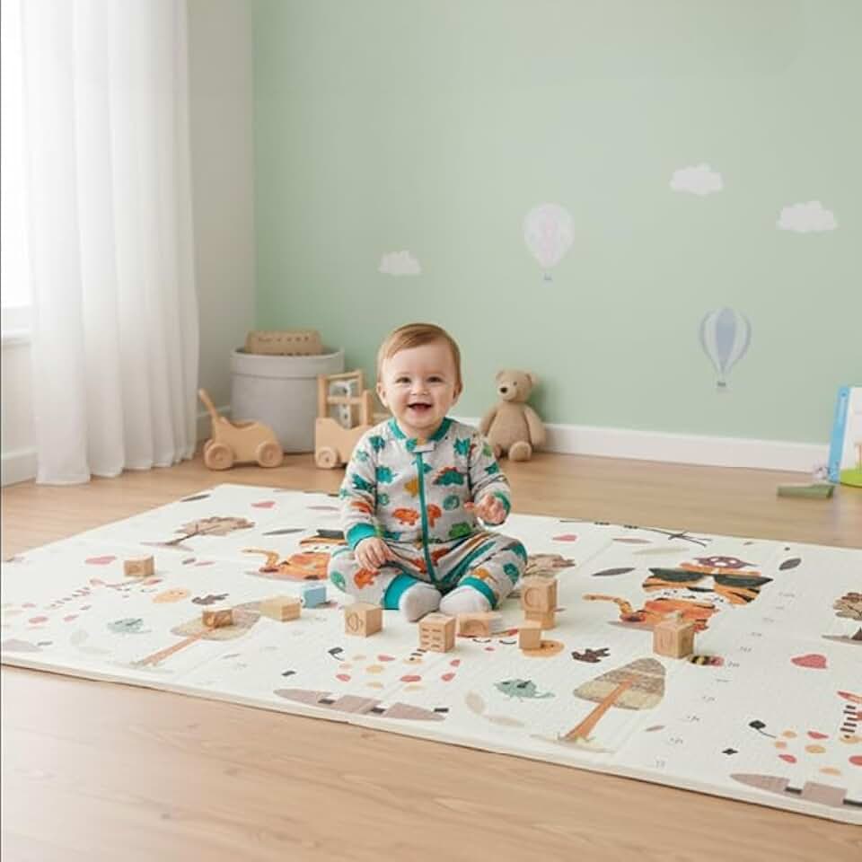 Tapete Térmico Emborrachado Infantil Dupla Face Com Estampa, 2,00 x 1,50m, 8mm, Dobrável, Lavável, Ideal para Bebês e Crianças, Macio e Antiderrapante, Premium (Selva)