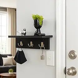 Porta Chaves de Parede com Prateleira em MDF - Chaveiro Decorativo - Organizador de Porta de Entrada - Prateleira para Chaves, Carteira e Óculos - UpShop (Preto)