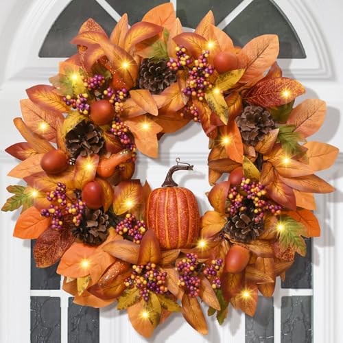 Fall Decor Fall Wreath-Fall Wreaths for Front Door, 18 Inch Autumn Wreath for Outside Porch Decoration, Wreath for Fall Outdoor Indoor Home Decoration