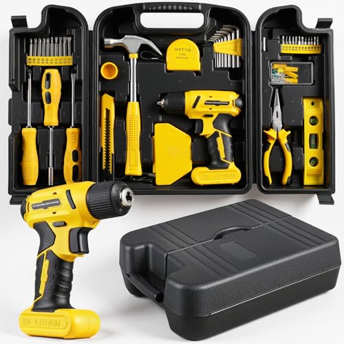 TLGREEN Caisse a Outil Perceuse Visseuse Sans Fil 8V, 101 Pcs Boîte à Outils Complete avec Perceuse à Percussion Sans fil, Mallette à Outils Portable...