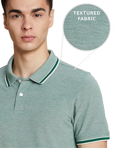 Image of Amazon Brand - Symbol Men's Cotton Rich Textured Polo Tshirts | Collar Plain Tshirts | Half Sleeves - Regular Fit (Available in Plus Sizes)