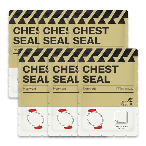 Image of RHINO RESCUE Non-Vented Chest Seal, IFAK First Aid Supplies (6 Count) | Sterile Emergency Trauma Dressing, Occlusive Adhesive Pad Medical for Wound Care, Gunshot, Sucking Chest, HSA /FSA Approved