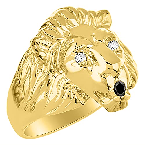 Image of Rylos Lion Head Ring Color Stones Eyes & Diamond Mouth - Fun Designer Rings in Sizes 8-13 in Yellow Gold Plated Silver
