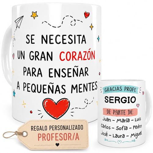 Taza Personalizada Para Profesores Regalo Fin De Curso Recuerdo Emotivo Para Maestros Detalle De Alumnos Y Padres Cerámica Cafe (SE NECESITA UN GRAN CORAZON PARA ENSEÑAR A PEQUEÑAS MENTES)