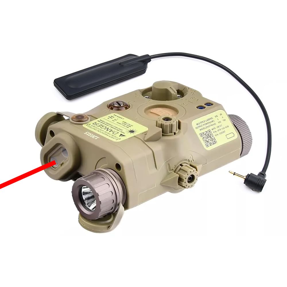 Nylon PEQ15 Box Aiming Laser Sight(with IR Laser + Red Laser + 200 Lumens White LED Flashlight), with Modular Wire Control Pressure Switch, for 20mm Rail, Tan