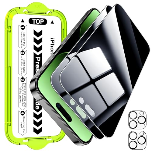 Image of Esanik [2+2 Pack for iPhone 14 Pro Privacy Screen Protector - Anti-Spy Tempered Glass & Camera Lens Cover, Military-Grade 9H Hardness, Anti-Scratch, Flawless Fit Tray