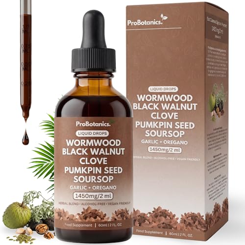 ProBotanics Wormwood Black Walnut and Clove Liquid Drops - All-in-One Botanical Herbal Extract Supplement | Digestive Support and Detox Aid for Human Gut Health - Alcohol Free | Vegan - 60ml
