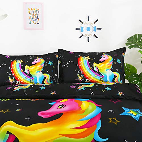 Dthome Magic Rainbow Unicorn Duvet Cover Set 3Pcs Bedding Set For Girls 1Pcs Comforter Cover+2 Pillowcases(Without Comforter Insert),Full Size #TOP6