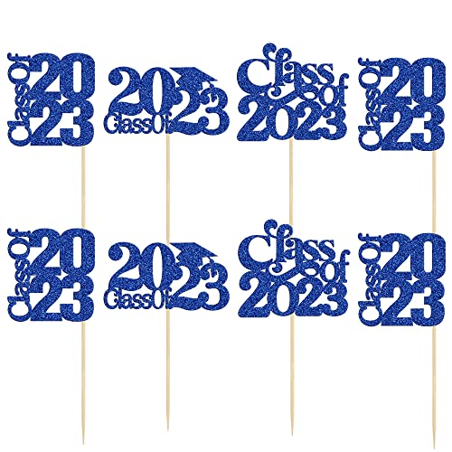 30 Pack 2023 Graduation Theme Cupcake Toppers Glitter Class Of 2023 Cupcake Picks Graduation Cap Cake Decorations For 2023 Graduation Theme Party Supplies Blue #TOP2