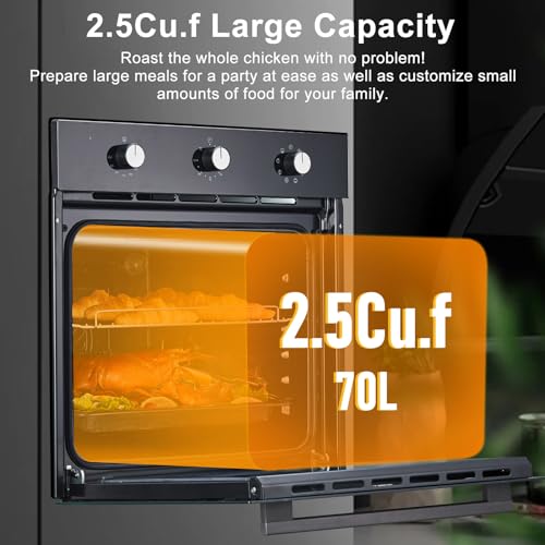 24” Single Wall Oven, 2.5Cu. Ft Built-In Electric Ovens With Mechanical Knobs, 8 Cooking Mode & 3-Layered Glass Door, 3000W/240V Convection Oven for Home Kitchen