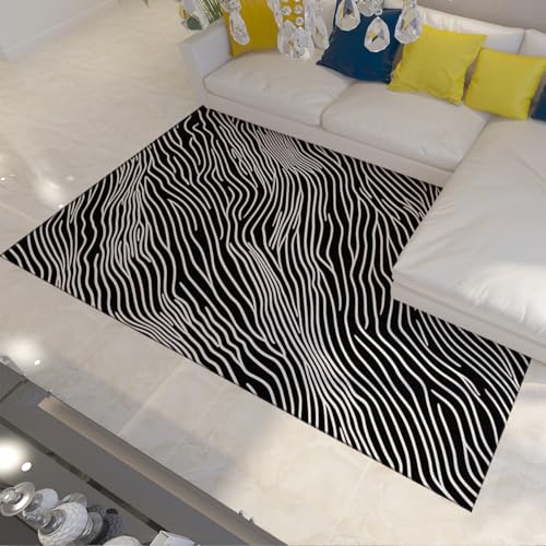 Tapis vagues noir et blanc antidérapant facile à nettoyer pour salon