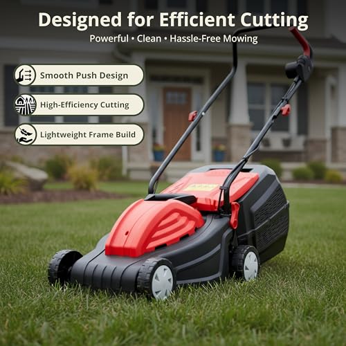 Image of Kraft Seeds 1200W Electric Lawn Mower Corded Grass Cutting Machine Electric 12 Inch Blade with 3-Level Height Adjustment (25mm, 45mm, 55mm), 30L Grass Collector Box Walk Behind Grass Cutting Machine