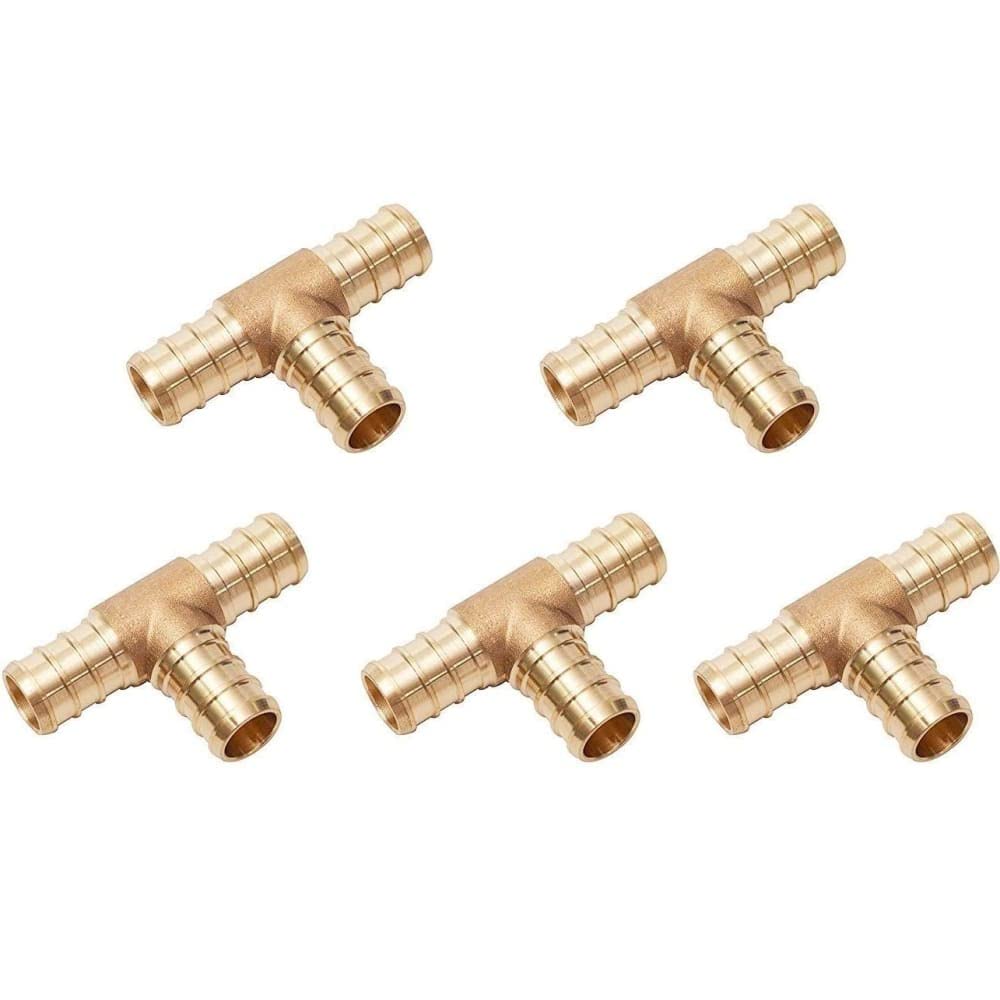 Ventral Copper 1/2 X 1/2 X 1/2 Inch Pex Barbed Tee Connector Fitting Crimp Brass For Pex Pipe Tubing, No Lead 5 In Pack
