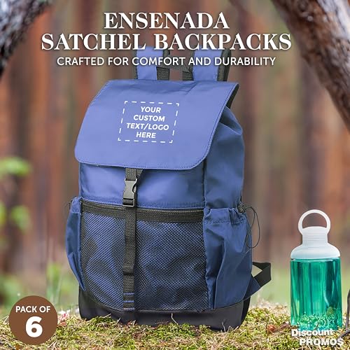 DISCOUNT PROMOS Custom Ensenada Satchel Backpacks Set of 6, Personalized Bulk Pack - Stylish, Multi-Compartment, Secure Zip, Ideal for Work, Travel, Casual Use - Blue3