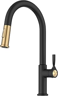 KRAUS Torak Pull Down Kitchen Faucet in Spot-Free Brushed Brass/Matte Bl...