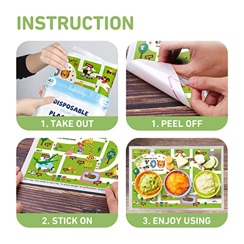 Disposable Stick-On Placemats 40 Pack For Baby & Kids, Restaurant Table Mats 12" X 18" Sticky Place Mats,Toddler Baby Placemat Happy Zoo Theme #TOP5