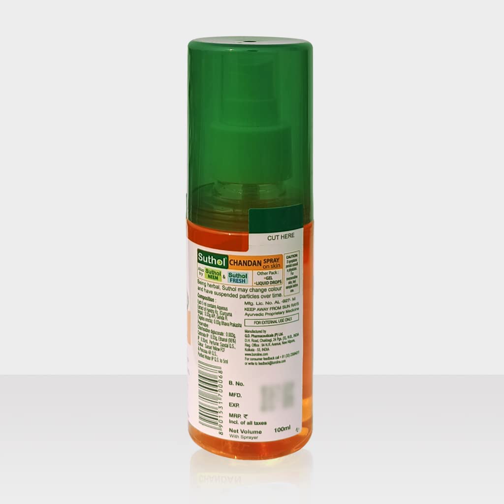 BOROLINE's Suthol Active Neem Gel 100 ml + Neem Spray 100 ml + Chandan + Aloe Vera | Stops Skin Irritations, Prickly Heat, Itching, Rashes (Pack of 4) - Image 8 thumbnail