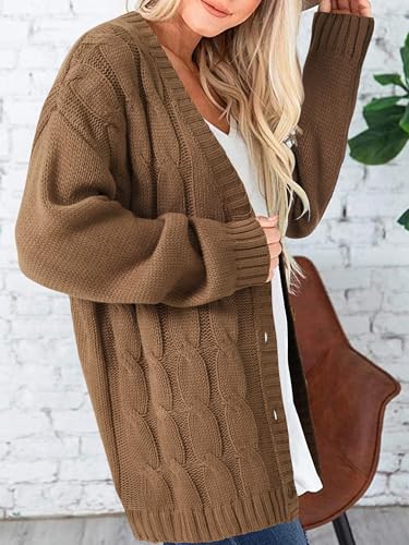 Image of Vrtige Women's Fall Cable Knit Button Long Sleeve Open Front Soft Cardigan Sweater Outerwear