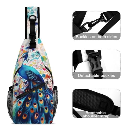 Color Peacock Sling Bag for Men Women - Adjustable Crossbody Chest Backpack, 15" Travel Hiking Fanny Pack3