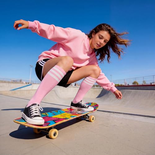 Image of American Trends Womens Athletic Knee High Socks Outdoor Sport Thigh High Stockings Casual Stripes Tube Socks