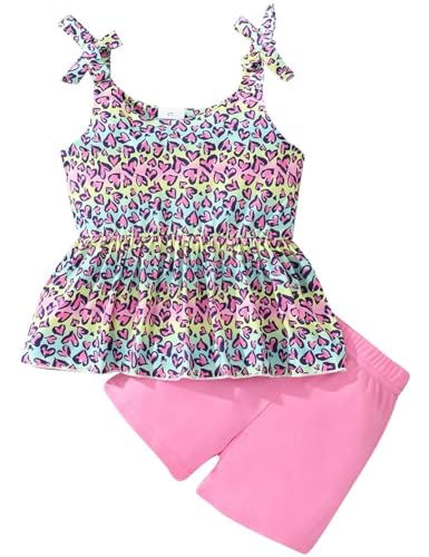 Image of Toddler Girls Clothes Summer Short Set Outfit Tie Knot Shoulder Sleeveless Ruffle Tops and Shorts 2PC Clothing Set