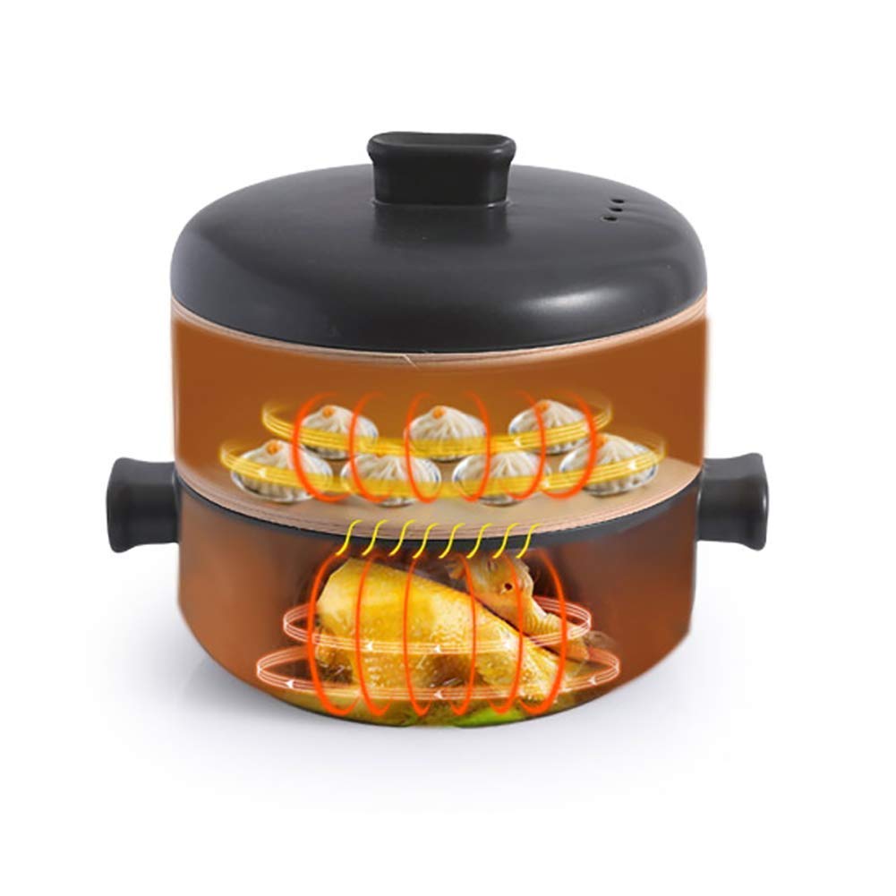 Casseruola in Ceramica con Coperchio a Vapore e Due Manici Impilabile. Pentole in Terracotta Marrone Resistenti al Calore 1,58 Litri