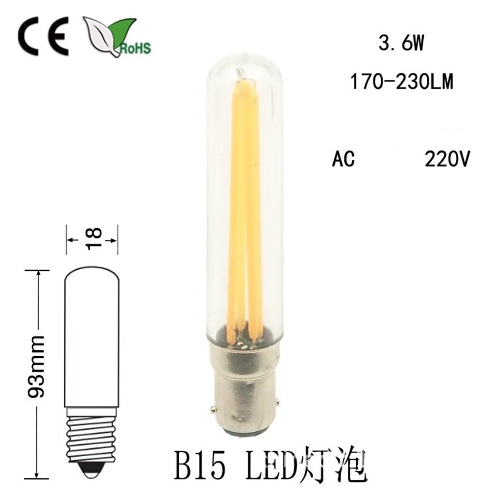 RZL Lighting, Paquete de 20, lámpara de filamento LED E14/E12/B15D AC220V 4W T18 bombilla de cristal tubular clásica(6500K Cool White,220V B15D)