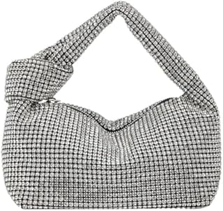 TIAASTAP Sparkly Handbag for Women Rhinestone Evening Clutch Bag Knotted Hobo Underarm Bag Crystal Diamond Shoulder Bag for Party Prom Wedding