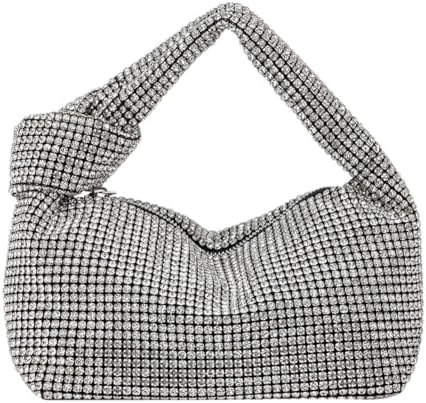 TIAASTAP Sparkly Handbag for Women Rhinestone Evening Clutch Bag Knotted Hobo Underarm Bag Crystal Diamond Shoulder Bag for Party Prom Wedding