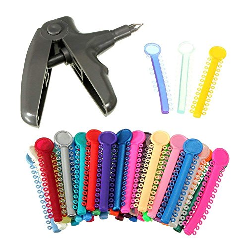 Dental Orthodontic Ligature Ties and Orthodontic Ligature Gun Dispenser, Ligature Gun with 1040pcs Teeth Orthodontic Ligature Ring Rubber Bands (Multi-color) (Multi-color)