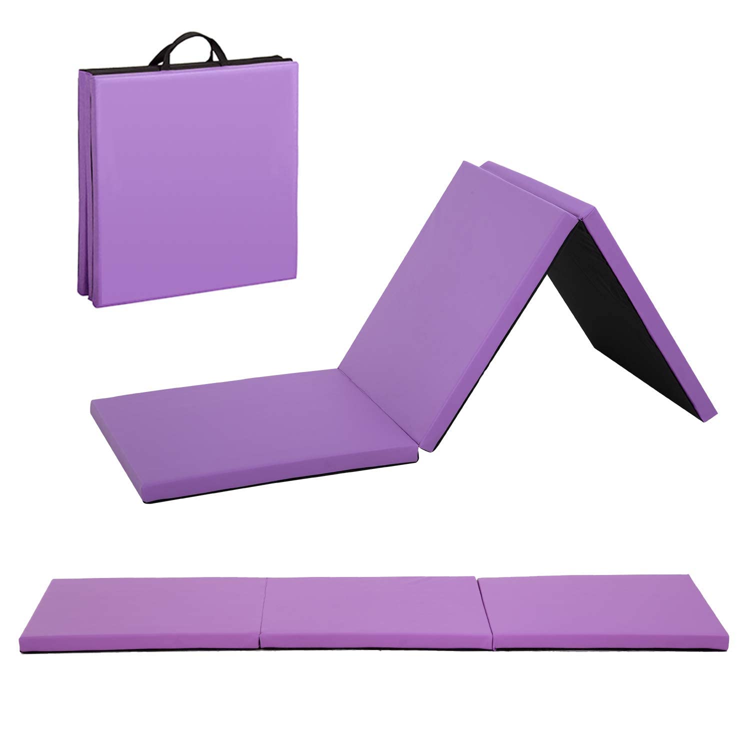 BestMassage Gymnastics Mat Gym Mat 4 Folding Lightweight Tumbling Mat 2 Inches Thick Yoga Exercise Mat Portable Mat Equipment With carrying handles for Gymnastics Yoga Pilates