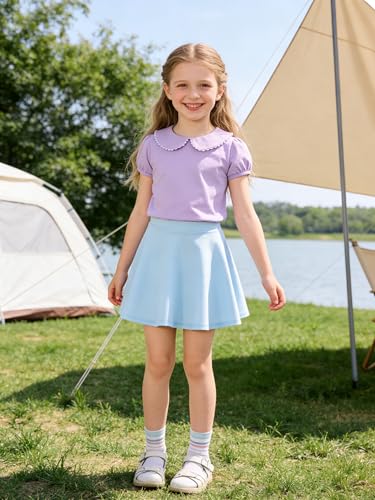 Image of 12M-14Y Toddler Baby Girls Peter Pan Collar Blouse Kids Girl Solid Color Puff Sleeve T-Shirts Casual Tee Tops