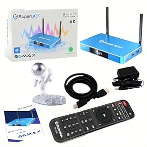 Super S6 Max Box,2025 Pack 4GB RAM+64GB ROM,Dual-Band WiFi 6,Android 12 with 1*HDMI Cable,1* Power Supply,1* Voice Remote Control,1 * Astronaut Phone Holder