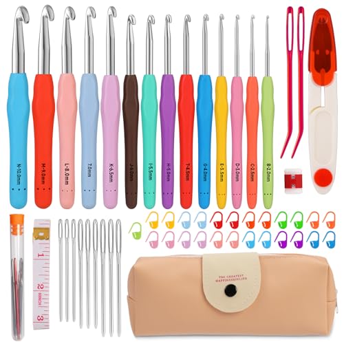 Image of Mayboos 14 Sizes Crochet Hook Set, Large Crochet Hooks Yarn Needle Kits | 2.0mm~10.0mm Knitting Needles with Ergonomic Handles for Beginners
