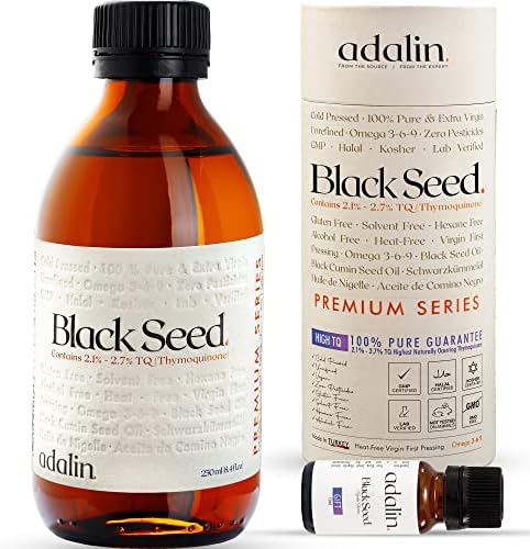 adalin Black Seed Oil Liquid 8.4 fl oz | Nigella Sativa Seed Oil | High Thymoquinone | Cold Pressed | Glass Bottle | Blackseed | Vegan | Gluten Free