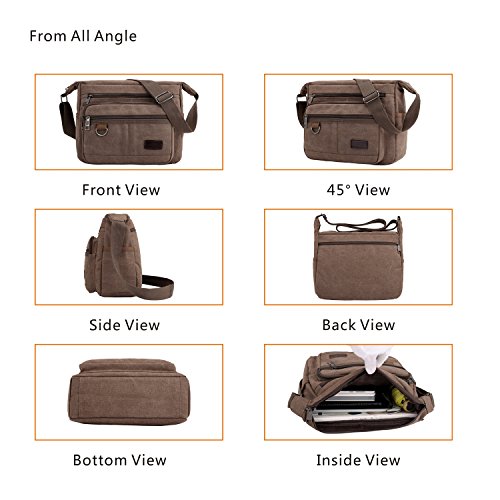 Canvas Shoulder Bag, Crossbody Messenger Bag, Laptop Camera Satchel Bag With Multiple Pocket, Daily Use, Fit 13.3 Inch Macbook Pro Air, 12.9 Inch Ipad Pro, Brown #TOP6