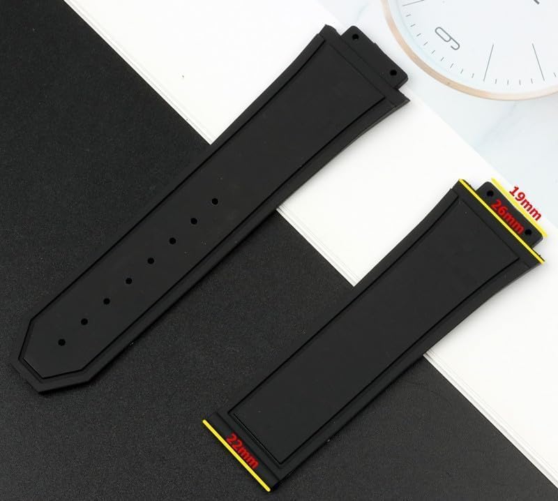 26 * 19mm black diamond Silicone Rubber Wrist Bracelet steel butterfly Buckle For strap watch band