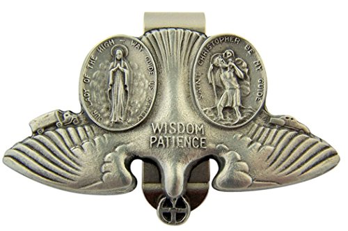 WJH Pewter Saint Christopher and Our Lady of The Highway Holy Spirit Dove Visor Clip, 3 Inch