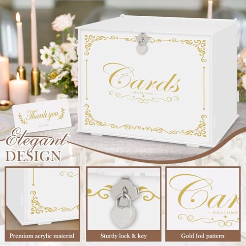 Image of Ywlake White Wedding Gift Card Box with Lock and Slot Acrylic Money Cash Post Thanks Card Box Large Letter Envelope Cards Holder Boxes for Reception Anniversary Birthday Party Bridal Baby Shower