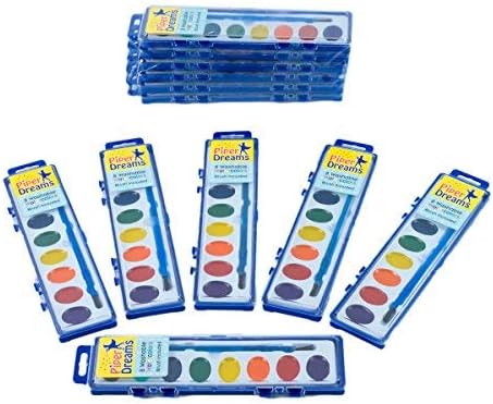 12 Pack - Piper Dreams Watercolor Paint Set - Each Tray Includes 8 Vibrant Colors, a Brush and a Closable Lid for Kids and Students on The Go
