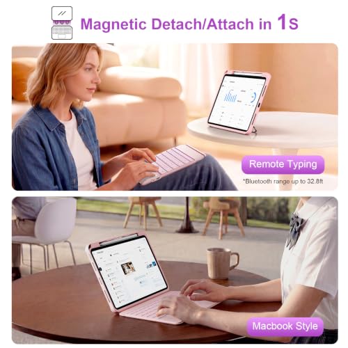Image of iPad A16 11 /10th Gen Case with Keyboard, Air 11 inch (M4 /M3 /M2, 2026 /2025 /2024), Magnetic Detachable Backlit Keyboard, Trackpad, 360 Stand, Pencil Holder for Air 5 /4th 10.9 inch Pro 11(Rose Quartz)