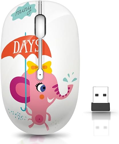 Miniatura 5 de JUHOO Ratón inalámbrico con receptor nano para PC, laptop, notebook, ordenador, MacBook, menos ruido, ratones ópticos portátiles móviles (Oso).