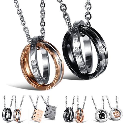 Kim Johanson Edelstahl Pärchen Halsketten *Verschiedene Motive & Farben* in Roségold Gold & Silber Freundschaftskette Geschenk Glücksbringer Schmuck Kette inkl. Schmuckbeutel (Eternal Love)